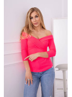 Palaidinė su V iškirpte ir 3/4 rankovėmis (Rožinė neoninė)