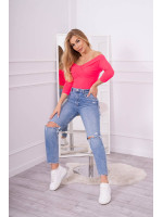 Palaidinė su V iškirpte ir 3/4 rankovėmis (Rožinė neoninė)