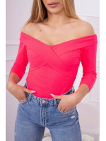 Palaidinė su V iškirpte ir 3/4 rankovėmis (Rožinė neoninė)