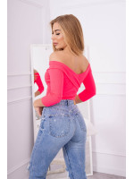 Palaidinė su V iškirpte ir 3/4 rankovėmis (Rožinė neoninė)