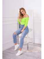 Palaidinė su V iškirpte ir 3/4 rankovėmis (Neoninė žalia)