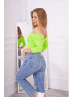 Palaidinė su V iškirpte ir 3/4 rankovėmis (Neoninė žalia)