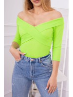 Palaidinė su V iškirpte ir 3/4 rankovėmis (Neoninė žalia)