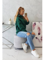 Tamsiai žalias bliuzonas su gobtuvu ir užtrauktuku