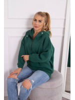 Tamsiai žalias bliuzonas su gobtuvu ir užtrauktuku