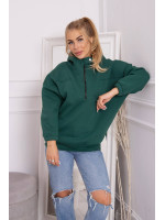 Tamsiai žalias bliuzonas su gobtuvu ir užtrauktuku