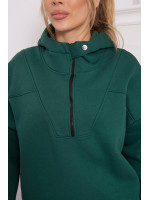 Tamsiai žalias bliuzonas su gobtuvu ir užtrauktuku