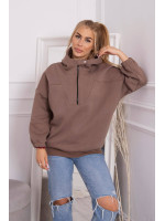 Tamsiai rudas bliuzonas su gobtuvu ir užtrauktuku