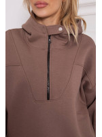 Tamsiai rudas bliuzonas su gobtuvu ir užtrauktuku