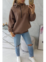 Tamsiai rudas bliuzonas su gobtuvu ir užtrauktuku