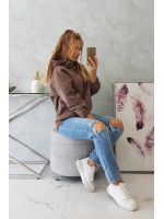 Tamsiai rudas bliuzonas su gobtuvu ir užtrauktuku