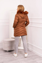 Quilted winter jacketsu gobtuvu ir kailiuku (Šviesiai ruda)