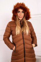 Quilted winter jacketsu gobtuvu ir kailiuku (Šviesiai ruda)