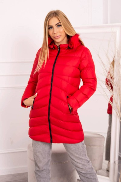 Quilted winter jacketsu gobtuvu ir kailiuku (Raudona)