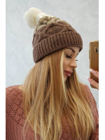 Kepurė K248 su vilna (kapučino+balta)