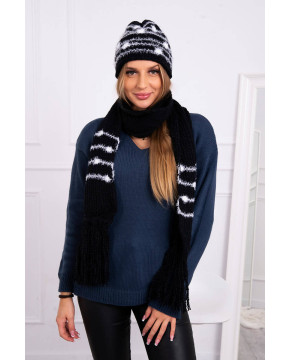 Moteriškas kepurės ir šaliko komplektas K304 (Juodos spalvos) Moteriškas kepurės ir šaliko komplektas K304 (Juodos spalvos)