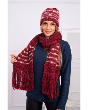 Moteriškas kepurės ir šaliko komplektas K304 (Bordo spalvos) Moteriškas kepurės ir šaliko komplektas K304 (Bordo spalvos)