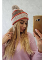 Women's cap Kinga K297 (Smėlio spalva) + mocca + (Raudona)