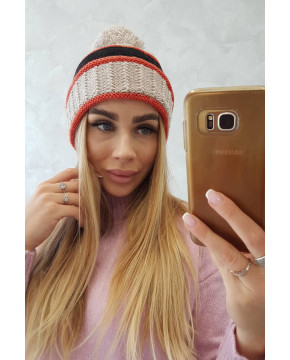 Women's cap Kinga K297 (Juoda) + (Raudona) + (Smėlio spalva)
