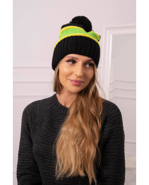 Women's cap Kinga K297 (Juoda) + (Kivio spalva) + (Neoninė) (Žalia)