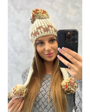 Women's long eared cap Nadia K321 (Smėlio spalva)