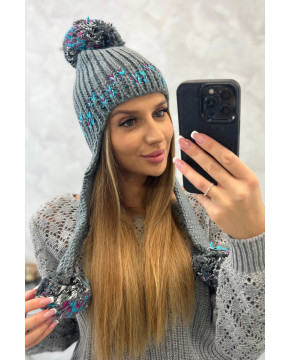 Women's long eared cap Nadia K321 (Tamsi) (Pilka)