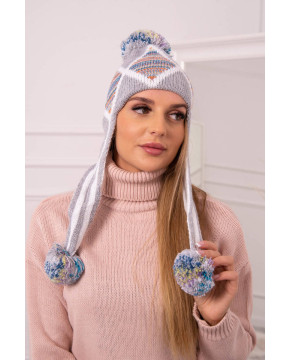 Women's long eared cap Eunika K322 grey+(Mėlyna)