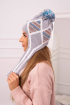 Women's long eared cap Eunika K322 grey+(Mėlyna)