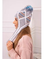 Women's long eared cap Eunika K322 grey+(Mėlyna)