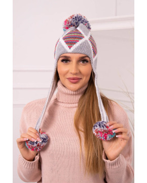 Women's long eared cap Eunika K322 grey+(Raudona)