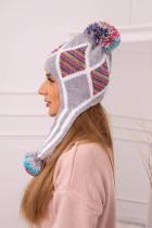 Women's long eared cap Eunika K322 grey+(Raudona)