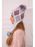 Women's long eared cap Eunika K322 grey+(Raudona)