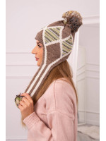 Women's long eared cap Eunika K322 (Kapučino)+(Šilko spalva)