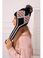 Women's long eared cap Eunika K322 (Juoda)+grey