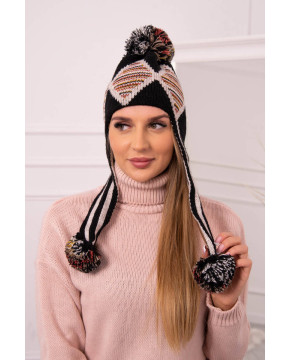 Women's long eared cap Eunika K322 (Juoda)+(Smėlio spalva)