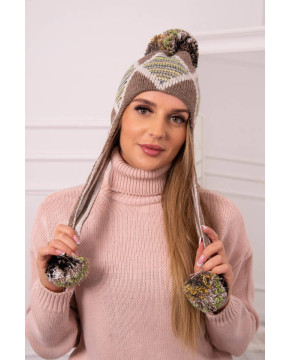 Women's long eared cap Eunika K322 (Kapučino)+(Smėlio spalva)