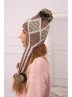 Women's long eared cap Eunika K322 (Kapučino)+(Smėlio spalva)