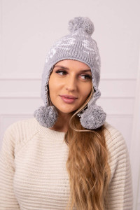 Women's long eared cap Balbina K381 (Šviesi) grey