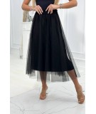 Viskozės sijonas su dekoratyviniu tiuliu (Juodos spalvos)