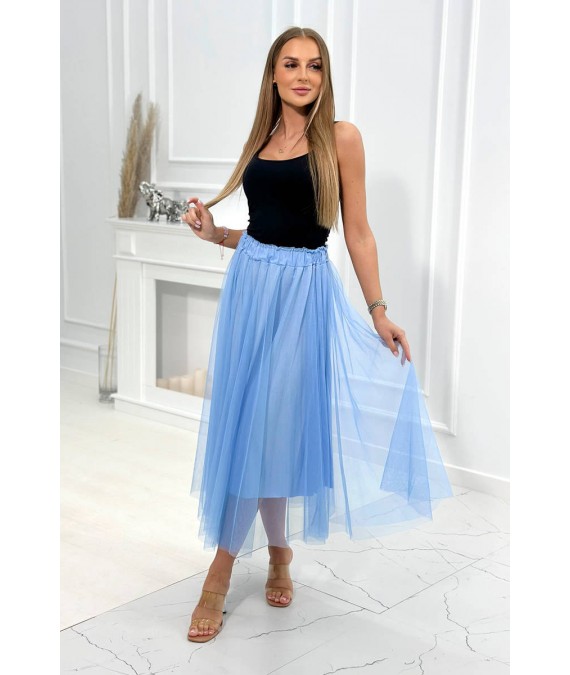 Viskozės sijonas su dekoratyviniu tiuliu (Mėlynos spalvos)