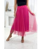 Viskozės sijonas su dekoratyviniu tiuliu (Fuksijos spalvos)