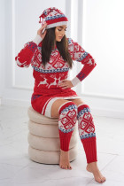 Kalėdinio megztinio - suknelės rinkinys moterims (Raudonas)