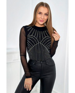 Moteriška glaustinukė su tiulio rankovėmis (juodos spalvos) Moteriška glaustinukė su tiulio rankovėmis (juodos spalvos)