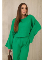 Muslino palaidinės ir kelnių kostiumėlis (žalias)