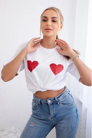 Marškinėliai moterims su širdelėmis (balti)