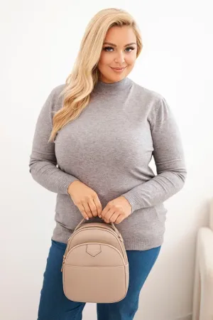 Plus Size dydžio megztinis moterims aukštu kaklu (Pilka)