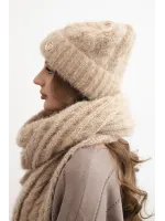 Moteriškas kepurės ir šaliko komplektas (Šviesiai rudas)