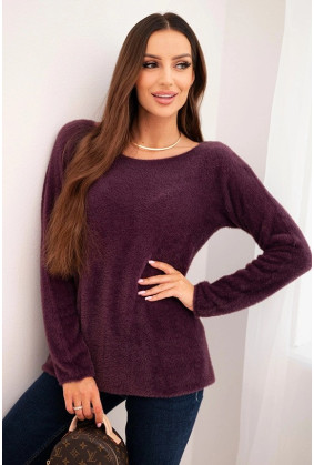 Megztinis moterims su alpakos vilna apvalia iškirpte (violetinė)