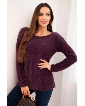 Megztinis moterims su alpakos vilna apvalia iškirpte (violetinė)