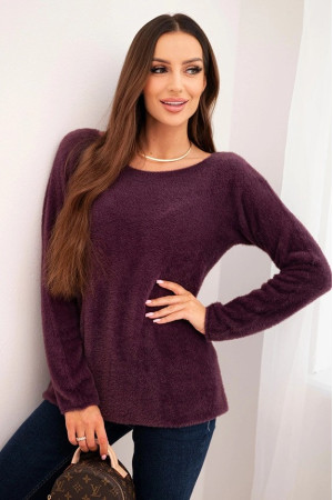 Megztinis moterims su alpakos vilna apvalia iškirpte (violetinė)